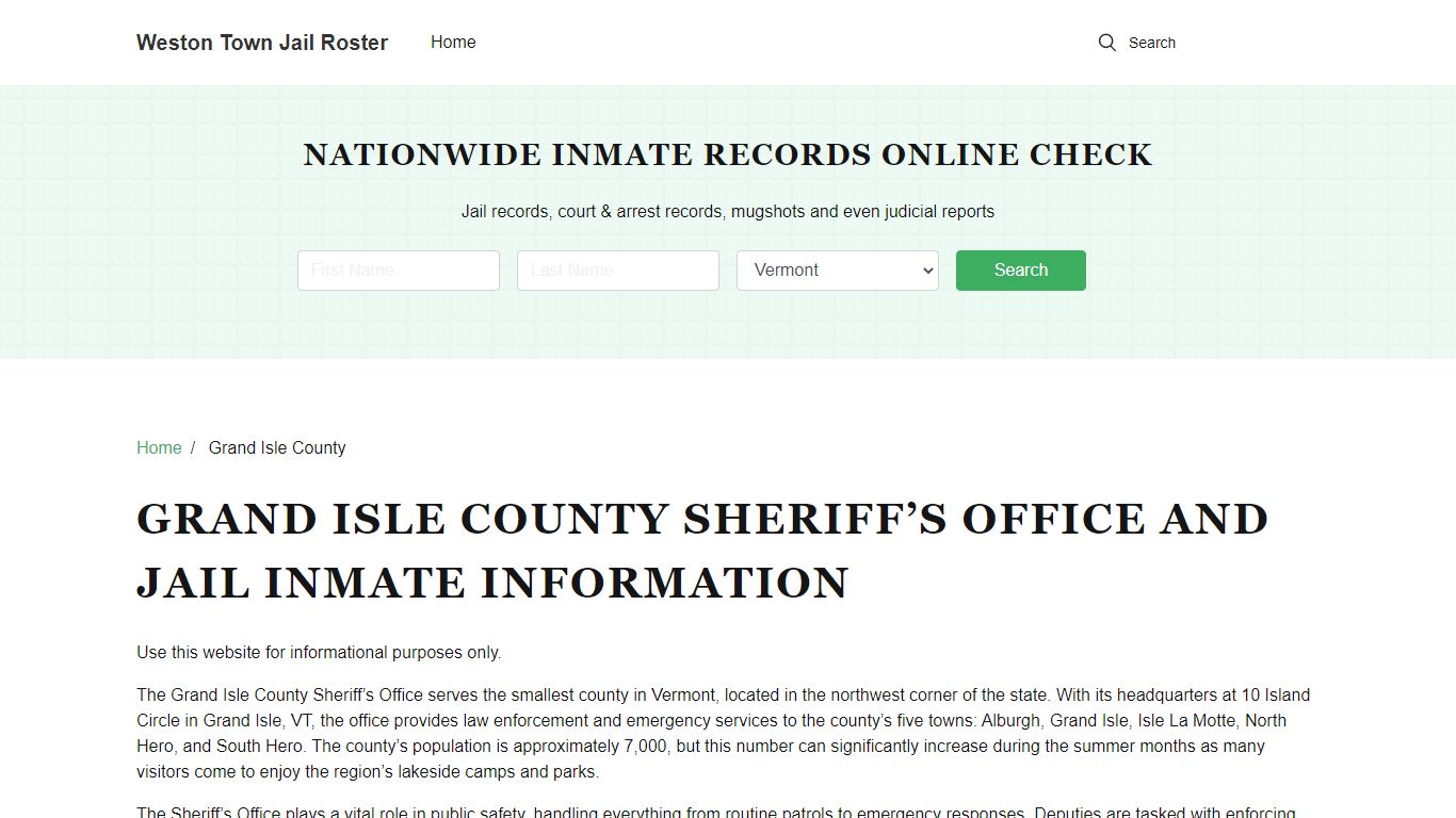 Grand Isle County Sheriff, VT, Jail Inmate Search, Recent Arrests