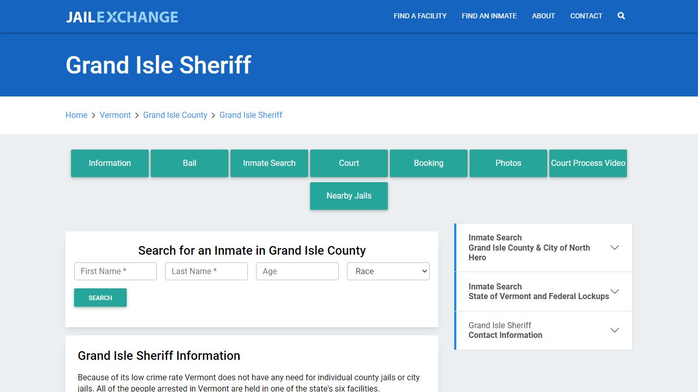 Grand Isle Sheriff Roster Lookup, VT, Inmate Search - Jail Exchange