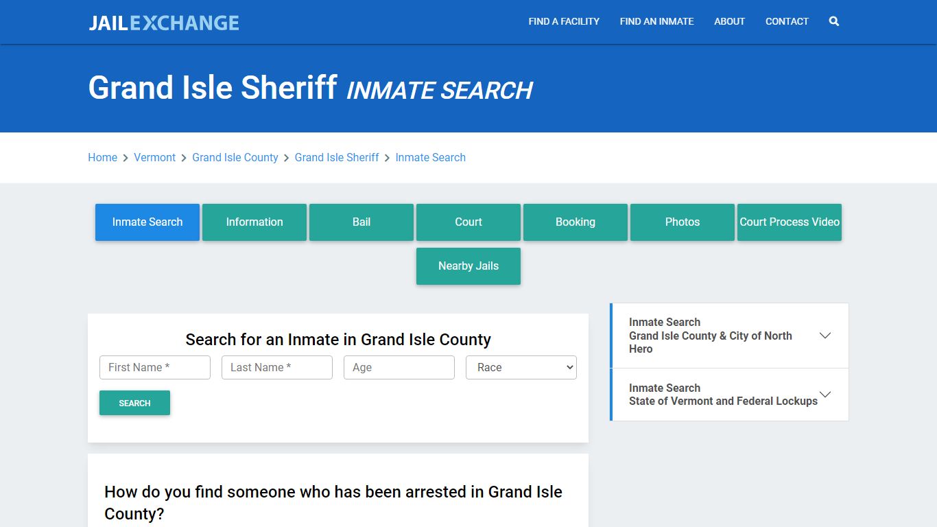 Grand Isle Sheriff, VT Inmate Search: Roster & Mugshots - Jail Exchange